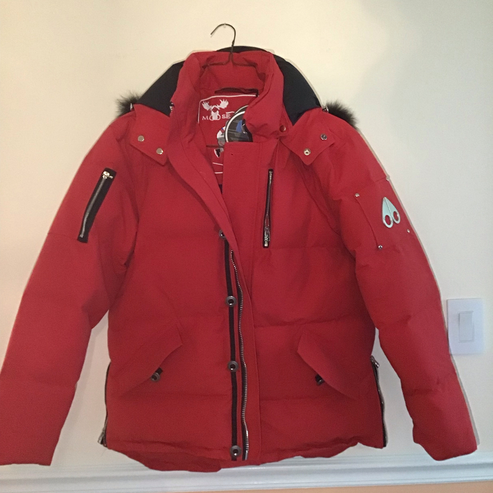 NWT Moose Knuckles Canada Down Filled Hoodie Fur Red/black Womens XXL Winter